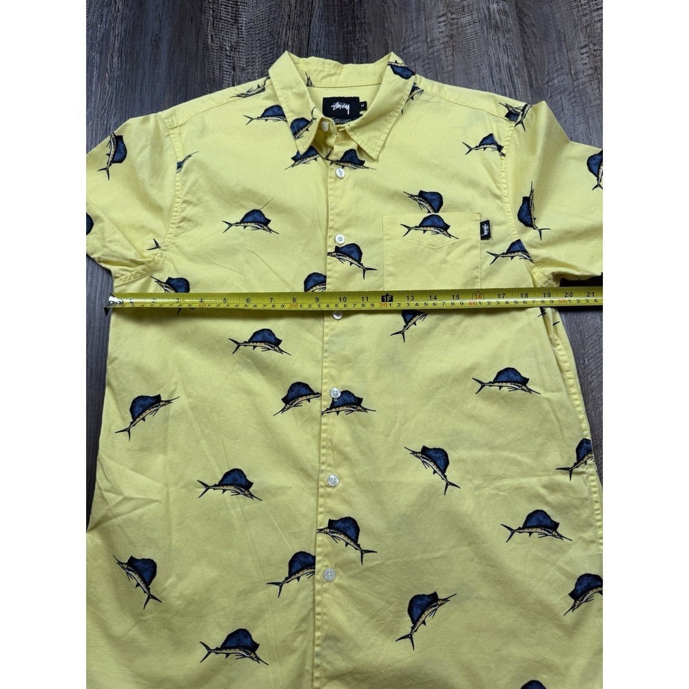 Stussy Marlins Hawaiian Button Up Shirt Yellow Medium Skate Fishing Streetwear - Picture 4 of 8